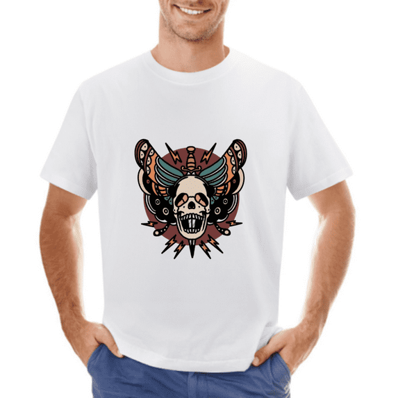 T-Shirt Tattoo Skull Butterfly Design Men's Alternative Fashion Tee