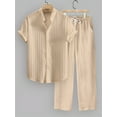 thumbnail image 1 of T-Shirt Trousers Sets Outfit Tracksuit Sports Suit Men's Linen Shirt Sets Outfits 2-Piece Shirts Long Sleeve Loose Yoga Pants Beach Wear Beige XL, 1 of 7