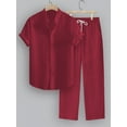 thumbnail image 1 of T-Shirt Trousers Sets Outfit Tracksuit Sports Suit Men's Linen Shirt Sets Outfits 2-Piece Shirts Long Sleeve Loose Yoga Pants Beach Wear Wine M, 1 of 6