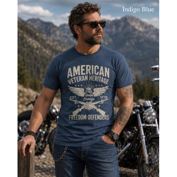 T Shirt Vintage Distressed Patriotic Graphic Tee USA Military Tribute Freedom Defender Unisex Shirt, Olive Green, M
