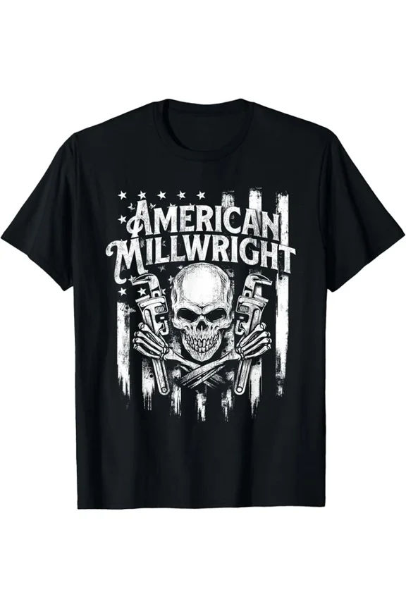 T-Shirt With American Millwright Patriotic Usa Flag Machinist Engineer