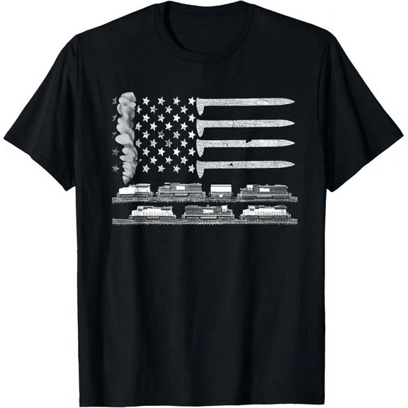 T-Shirt With Railroad Spike American Usa Flag Train For Railway Workers