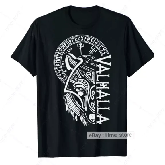 T-Shirt With Valhalla Wolf Of Odin Runes Viking T-Shirt Celtic Norse Odinism Nordic Mythology