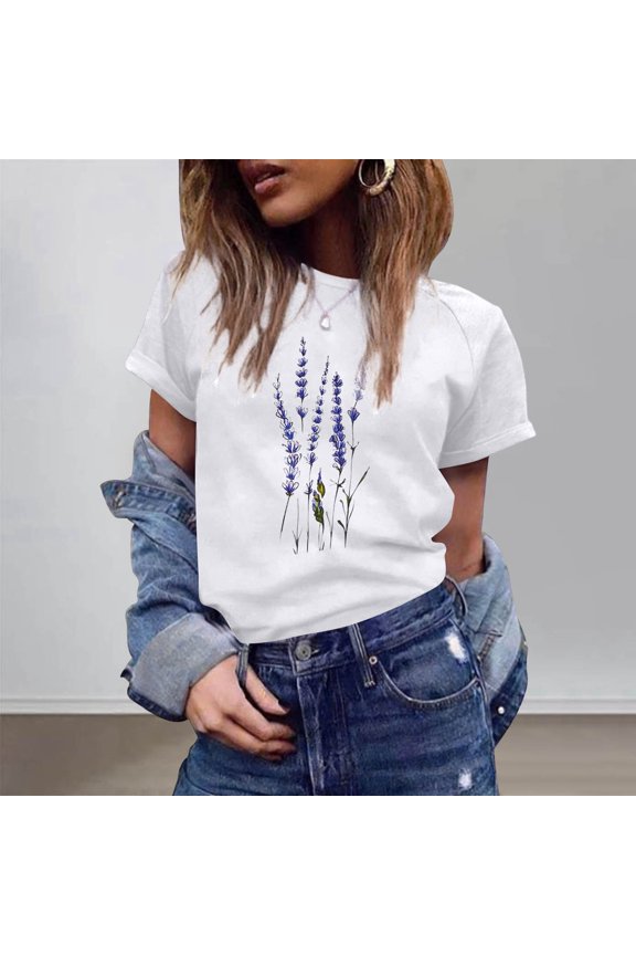 T Shirt Women Casual Short Sleeve T Shirt with Unique Personality Theme Daily Wear Leisure Womens Spring Tops White M