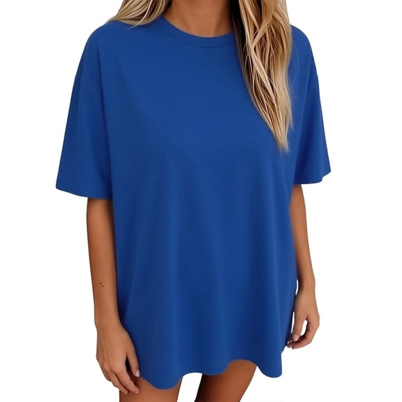T-Shirt Women Crew NeckShort Sleeve Basic Blue Summer Tops Women Work Tops