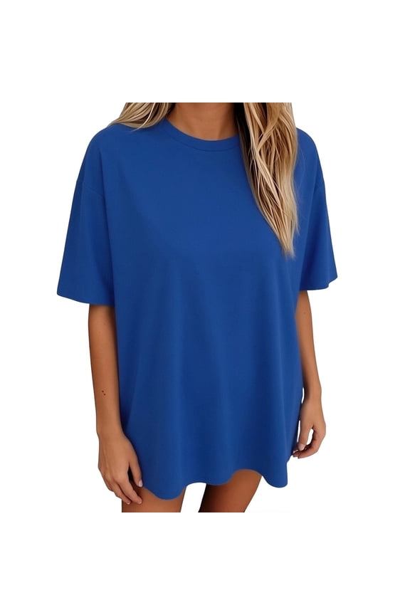 T-Shirt Women Crew NeckShort Sleeve Basic Blue Summer Tops Women Work Tops