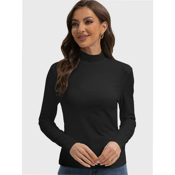 T-Shirt Women Long Sleeve Mock Neck Slim Fit Tops Base Layer Soft Lightweight Stretch Undershirts