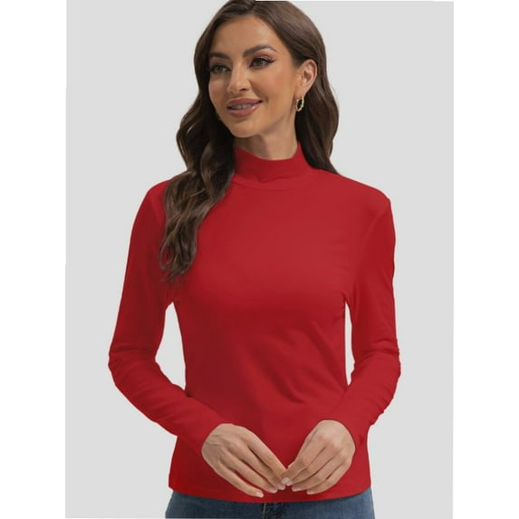 T-Shirt Women Long Sleeve Mock Neck Slim Fit Tops Base Layer Soft Lightweight Stretch Undershirts