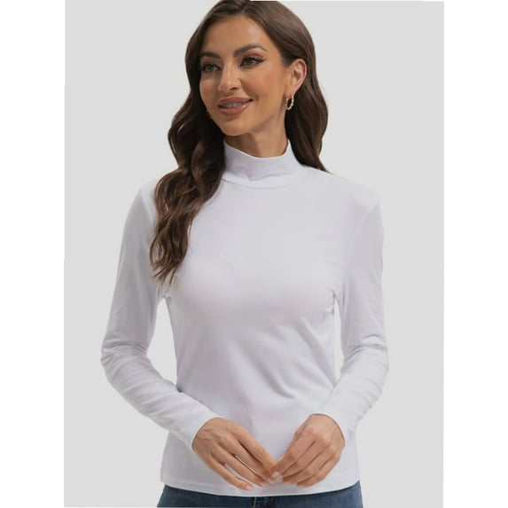 T-Shirt Women Long Sleeve Mock Neck Slim Fit Tops Base Layer Soft Lightweight Stretch Undershirts