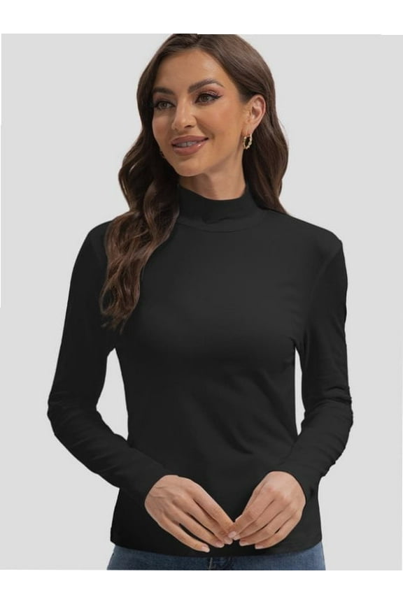 T-Shirt Women Long Sleeve Mock Neck Slim Fit Tops Base Layer Soft Lightweight Stretch Undershirts