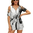 thumbnail image 1 of T-Shirt Women'S Black And White Half Faced Dalmatian Dog Ruffle Short Sleeve T Shirts Summer V Neck Tops Fashion Casual Tee Shirt Dalma, 1 of 1