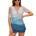 thumbnail image 1 of T-Shirt Women'S Blue Abstract Mountains Ruffle Short Sleeve Women Summer T Shirts V Neck Tee Tops Blue Mountains Mountains Mountain, 1 of 1