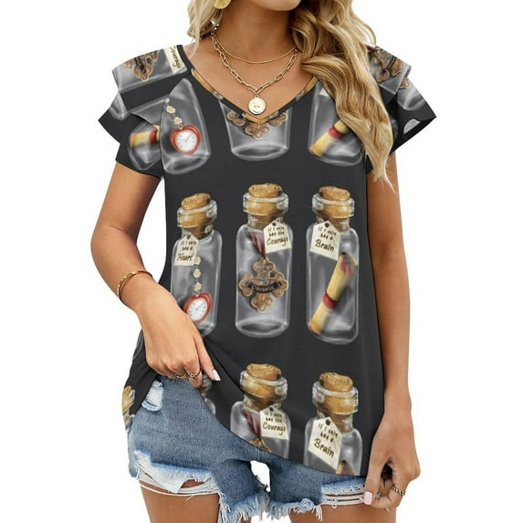 T-Shirt Women'S Friends Of Dorothy Ruffle Short Sleeve Women Summer T Shirts V Neck Tee Tops Wizard Oz Dorothy Yellow Brick Road