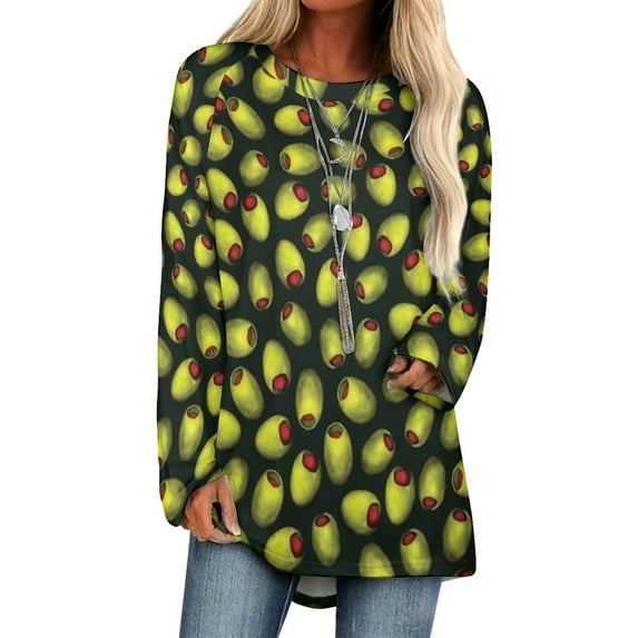 T-Shirt Women'S Green Olives With Red Pimentos-Novelty Food Pattern Ruffle Short Sleeve Women's V Neck Print Tops Olive Olives
