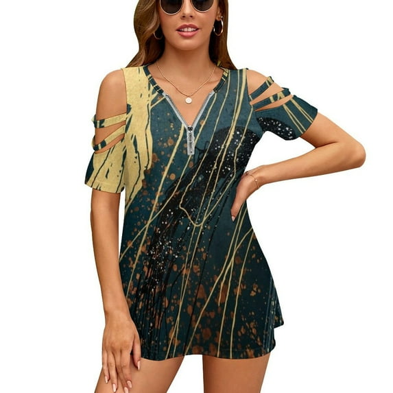 T-Shirt Women'S JellyLotus Leaf Neck Long Sleeve Printed Fall T Shirts Women Spring Tee Tops Copper Gold Bronze Blue Indigo