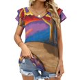 thumbnail image 1 of T-Shirt Women'S National Park Ruffle Short Sleeve Women's V Neck Sexy Printed Tops Mal Makes Malmakes Mallory Georg Mal Georg, 1 of 1