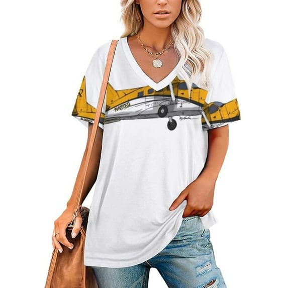T-Shirt Women'S Parkwater Aviation Quest Kodiak N491Kq Ruffle Short Sleeve T Shirts Summer V Neck Tops Fashion Casual Tee Shirt Parkwat