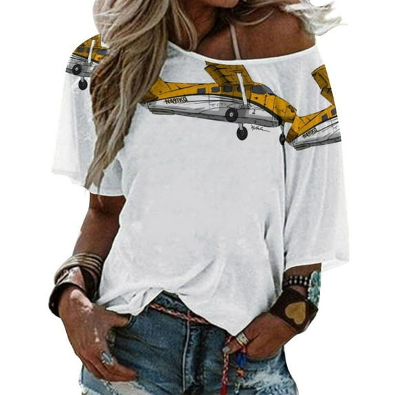 T-Shirt Women'S Parkwater Aviation Quest Kodiak N491Kq Ruffle Short Sleeve T Shirts Summer V Neck Tops Fashion Casual Tee Shirt Parkwat