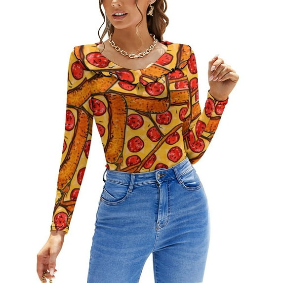 T-Shirt Women'S Pizza Pizza Pizza! Ruffle Short Sleeve T Shirts Summer V Neck Tops Fashion Casual Tee Shirt Pizza Pepperoni Pizza S