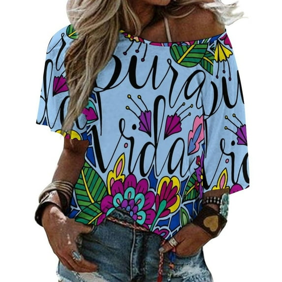 T-Shirt Women'S Pura Vida Rica Lettering Quote Ruffle Short Sleeve Women's V Neck Print Tops Pura Vida Rica Flowers Floral