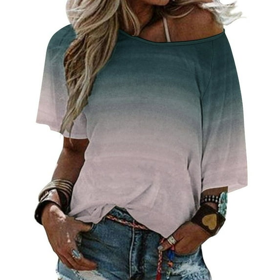 T-Shirt Women'S Touching Teal Blush Watercolor Abstract 1 Painting Decor Art Ruffle Short Sleeve Women Summer T Shirts V Neck Tee Tops