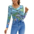 thumbnail image 1 of T-Shirt Women'S Water Lilies Ruffle Short Sleeve Women's V Neck Print Tops Claude Water Lilies Water Oil Flowers Floral Lake, 1 of 1