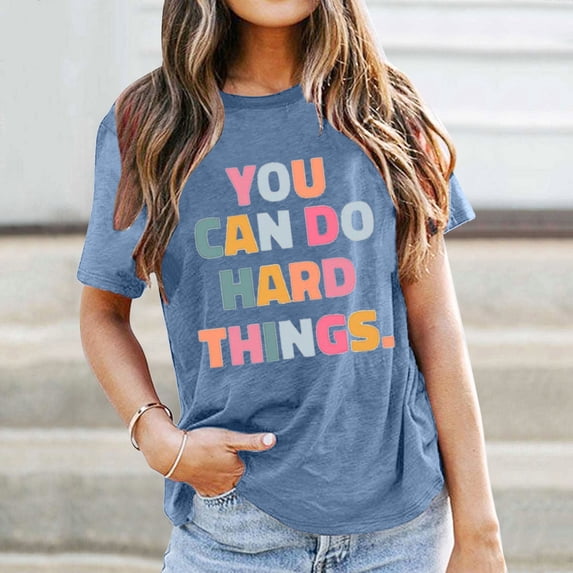 T Shirt Women School Season Teacher's Day Casual Versatile Letter Printed T Shirt Tops for Women Trendy Light Blue L