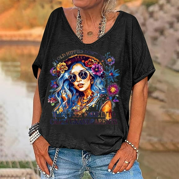 T Shirt Women Short Sleeve Printed V Neck Shirts for Women Short Sleeve Loose Casual Graphic Tees