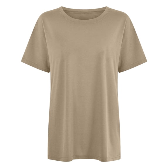 T Shirt Women Women Casual Round Neck Solid Short Sleeve Versatile Tee Khaki L
