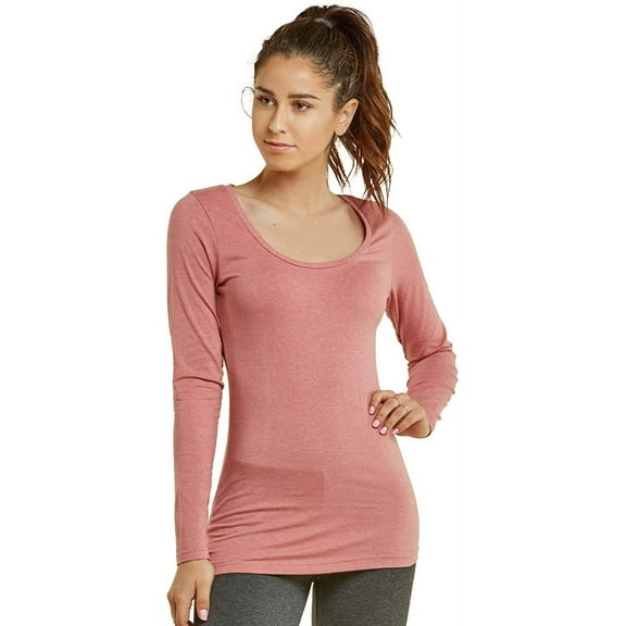 T-Shirt - Women's Fitted Cotton Long Sleeve Scoop Neck Tee S, H.RED