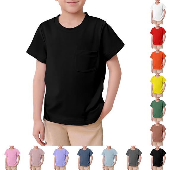T Shirt for Boys Short Sleeve Shirt Round Neck Tops Tees Soft Black Tshirts Kids 3-4 Years