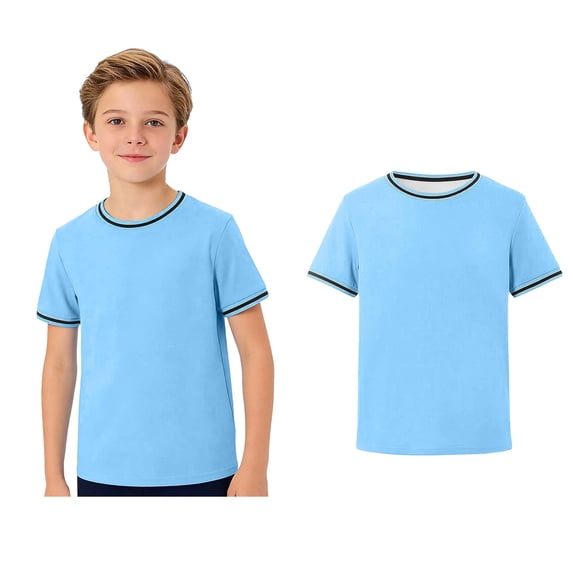 T Shirt for Boys Short Sleeve Sky Blue Boys Tee Shirts Kids Athletic Shirts Summer Tshirts Kid Clothes 11-12 Years