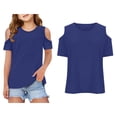 thumbnail image 1 of T Shirt for Girls Crew Neck Short Sleeve Girls Cold Shoulder Shirt Oversized School Uniform for Girls 3-4 Years, 1 of 5