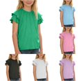 thumbnail image 1 of T Shirt for Girls Crew Neck Short Sleeve Tops Basic Plain Girls School Uniform Shirts 9-10 Years, 1 of 5