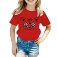 thumbnail image 1 of T Shirt for Girls Short Sleeve Cartoon Pattern Boat Neck Kids Funny Tee Size 8-9 Years,Red, 1 of 5