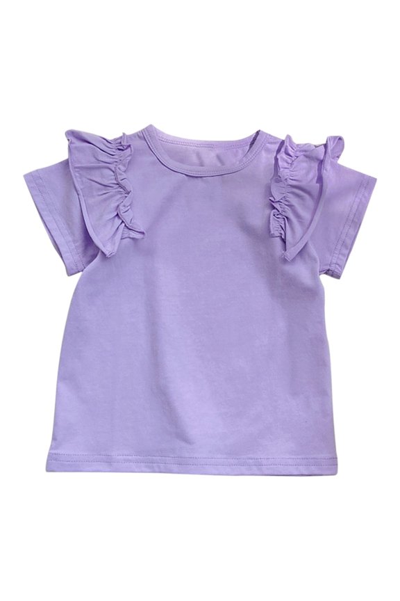 T Shirt for Girls Short Sleeve Soild Color Crewneck Toddler Tops Cotton Kids Tee 5 Years,