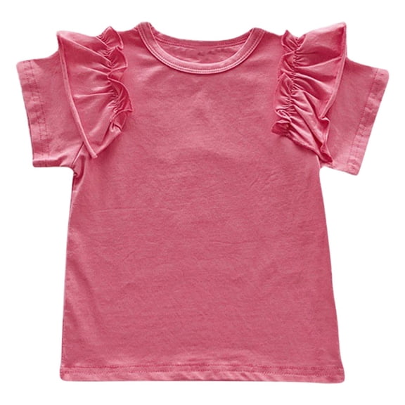 T Shirt for Girls Short Sleeve Soild Color Crewneck Toddler Tops Cotton Kids Tee 6 Years,Hot Pink