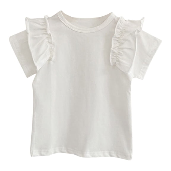 T Shirt for Girls Short Sleeve Soild Color Crewneck Toddler Tops Cotton Kids Tee 6 Years,White