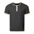 thumbnail image 1 of T-Shirt for Man Short Sleeve Crew Neck Henley T-Shirt Basic Grey Tshirt with Button Men's Clothing, 1 of 4