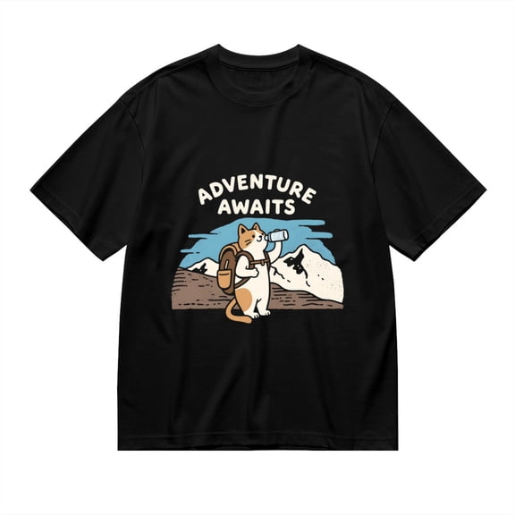 T Shirt for Men, Adventure Awaits,Cat Hiking Print 1, Vintage Graphic Tees Men, 23986104,S