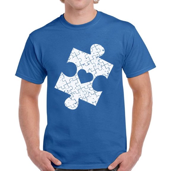 T-Shirt for Men Autism Awareness Shirt - Puzzle Distressed Mens Top Graphic Tee - S M L XL 2XL 3XL 4XL 5XL