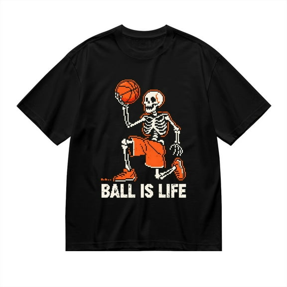 T Shirt for Men, Ball Is Life,Skull Basketball Print, Vintage Graphic Tees Men, 23986135,L