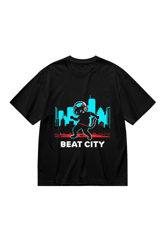 T Shirt for Men, Beat City,Cat Pixel Print, Vintage Graphic Tees Men, 23986137,3XL