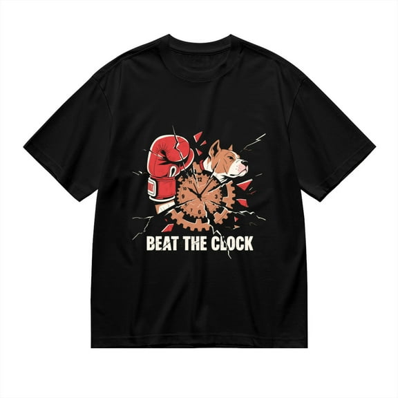 T Shirt for Men, Beat The Clock,Dog Boxing Print 1, Vintage Graphic Tees Men, 23986027,S