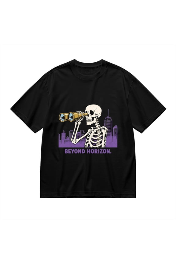 T Shirt for Men, Beyond Horizon, Skull Telescope Print 2, Vintage Graphic Tees Men, 23931544,L