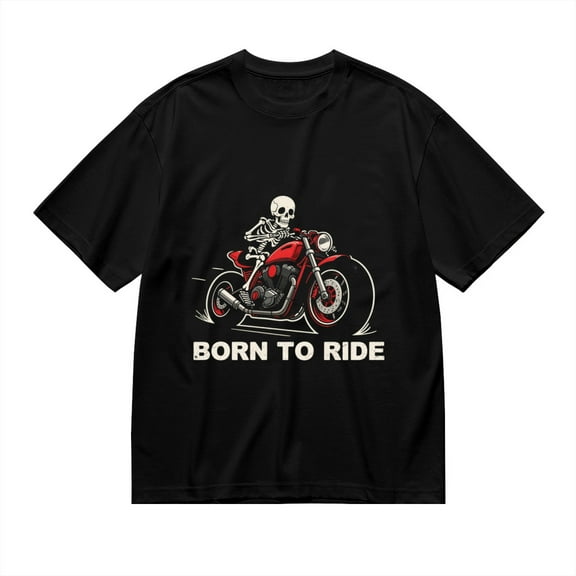 T Shirt for Men, Born To Ride,Skeleton Motorcycle Print 2, Vintage Graphic Tees Men, 23986094,M