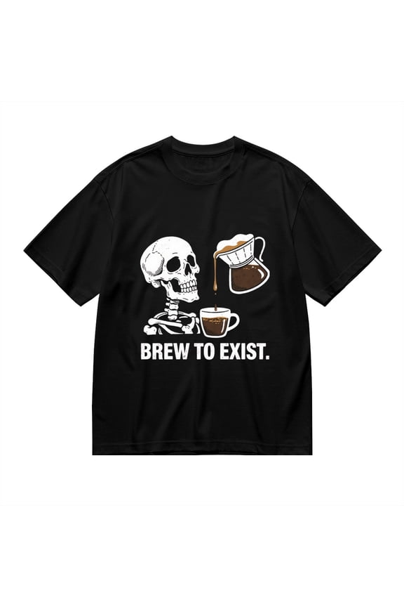T Shirt for Men, Brew To Exist, Skull Coffee Print, Vintage Graphic Tees Men, 23931497,M