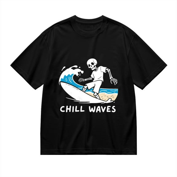 T Shirt for Men, Chill Waves,Skeleton Surfing Print, Vintage Graphic Tees Men, 23986136,XXL