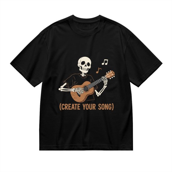 T Shirt for Men, Create Your Song, Skull Guitarist Print 1, Vintage Graphic Tees Men, 23931518,S