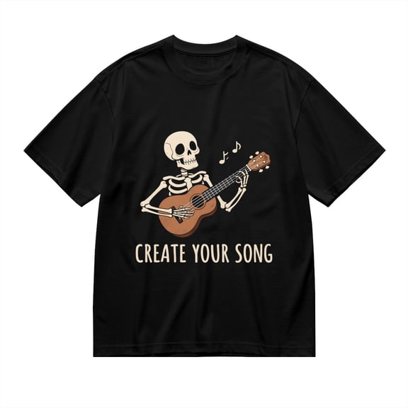 T Shirt for Men, Create Your Song, Skull Guitarist Print, Vintage Graphic Tees Men, 23931468,M